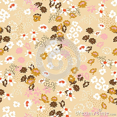 Sweet pastel Seamless pattern in small pretty flowers. Liberty style blooming meadow florals design for fashion , fabric , Stock Photo