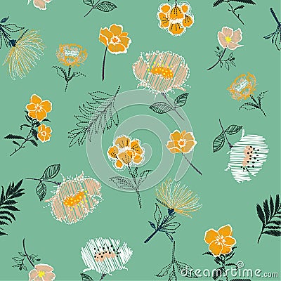 Sweet pastel Seamless pattern Vector Embroidery trend floral wit Stock Photo