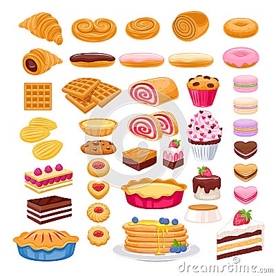 Sweet pastry icons set. Vector bakery products. Vector Illustration