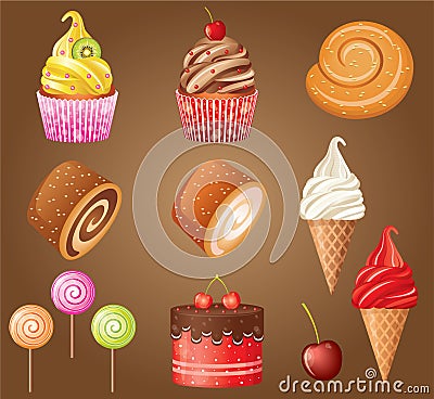 Sweet pastry set. Vector Illustration