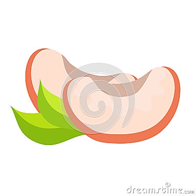 sweet peach slices with leaves Vector Illustration