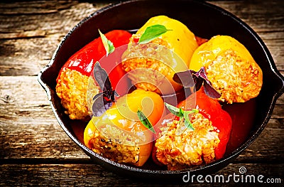 The sweet pepper stuffed with ground meat and rice Stock Photo