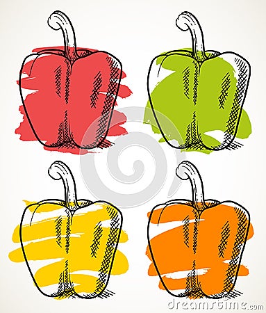Sweet peppers vegetable illustration set Vector Illustration