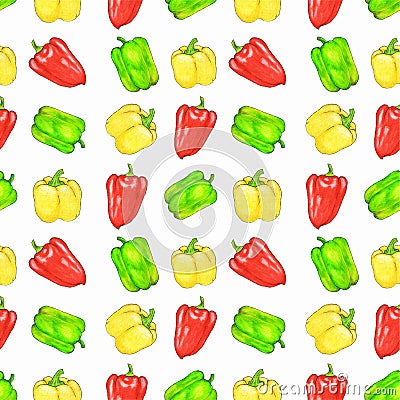 Sweet Peppers watercolor pattern, can be used as a fashionable background for websites, wallpapers, packaging, posters Stock Photo