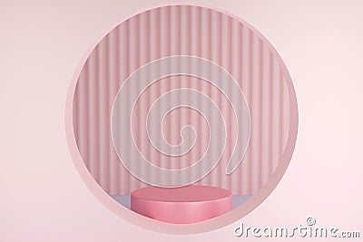 Sweet Pink cylinder podium with circle niche wall, stage for product, 3d render Stock Photo