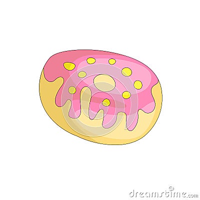 Sweet pink donut cartoon icon with colorful decoration. Vector icon cartooning tasty donut with cream decoration. Sweet Vector Illustration