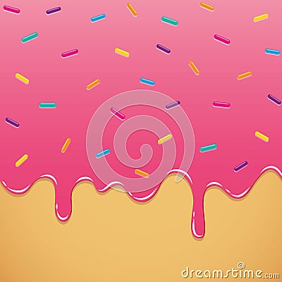 Sweet pink melting icing with colorful sprinkles Vector Illustration