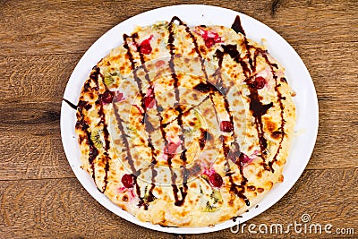 Sweet pizza with fruits Stock Photo