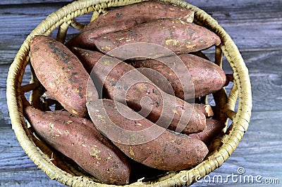 The sweet potato or sweetpotato (Ipomoea batatas), a dicotyledonous plant that belongs to the bindweed Stock Photo