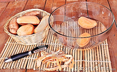 Sweet potatoes peelings. Stock Photo