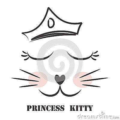 Sweet princess kitty girl hand drawing illustration vector Vector Illustration