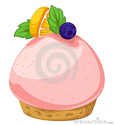 Sweet pudding with lemon and berry, dessert cafe Vector Illustration