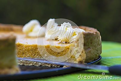 Sweet pumpkin pie with cream close up Stock Photo