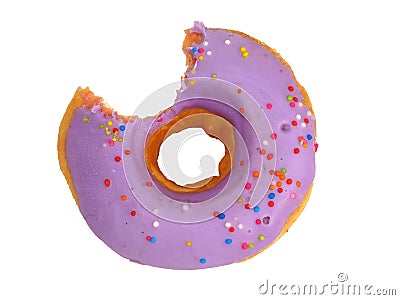 Sweet purple Bitten Donut glazed with blueberry Cream Stock Photo