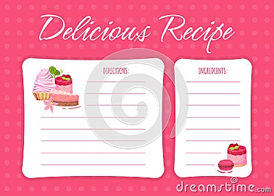 Sweet Raspberry Dessert Recipe Card Design with Creamy Cake Vector Template Vector Illustration