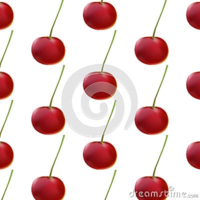 Sweet red cherries on branch filled with vitamin freshness. Seamless pattern. Stock Photo