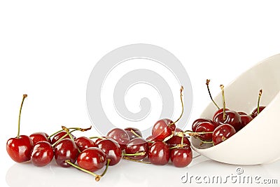 Sweet red cherries and ceramic bowl Stock Photo