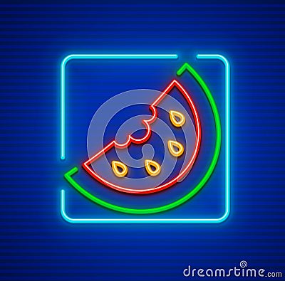 Sweet red watermelon neon icon section Vector Illustration