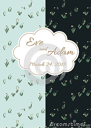 Sweet retro style wedding invitation card. Snowdrops floral pattern design, vector Vector Illustration