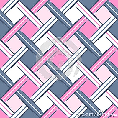 Sweet Dark Blue Pink Simple Woven Rhombus Webbing Oblique Seamless Pattern | Wrhombus Series Vector Illustration