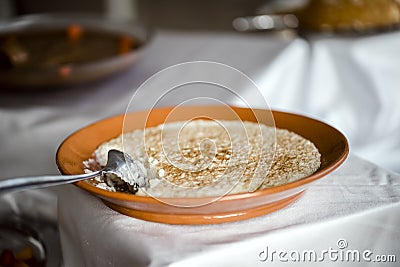 Sweet rice with cinnamon is traditional Portuguese dessert Stock Photo