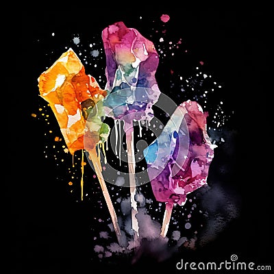 Sweet Rock Candy Square Watercolor Illustration. Stock Photo
