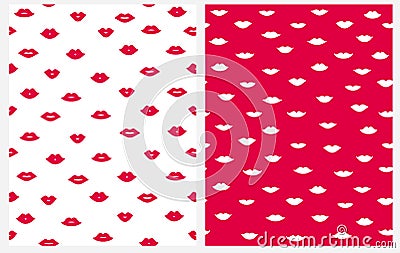 Sweet Romantic Seamless Pattern With Trace of Red Lips Kisses. Vector Illustration