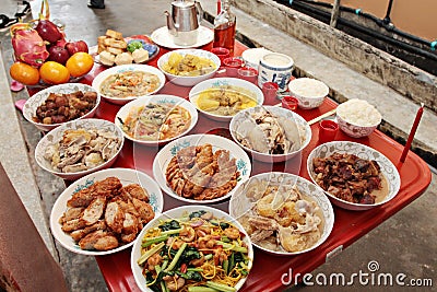 Sweet and savory Chinese foods style was set up on the table Stock Photo