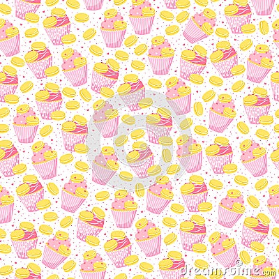 Sweet seamless pattern with desserts. Stock Photo