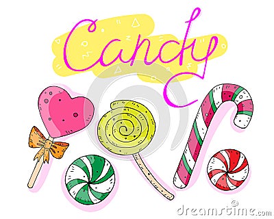 Sweet set of candies with the inscription. vector illustration. Vector Illustration