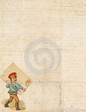 Sweet Shabby Chic frame with cupid delivering mail Stock Photo