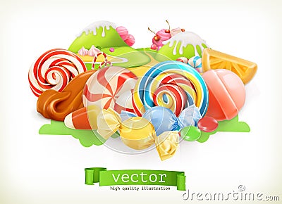 Sweet shop. Candy land. 3d vector Vector Illustration