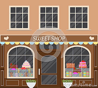 Sweet shop. Street stall of candy. Vector Illustration