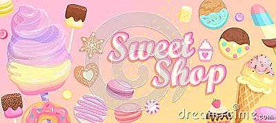 Sweet shop welcome banner. Vector Illustration