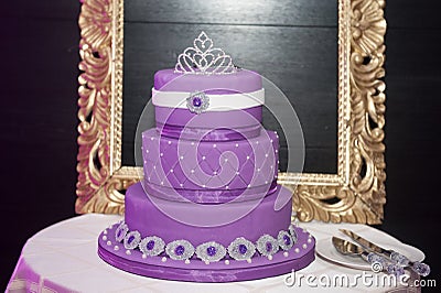 Sweet sixteen birthday cake on a cake stand Stock Photo