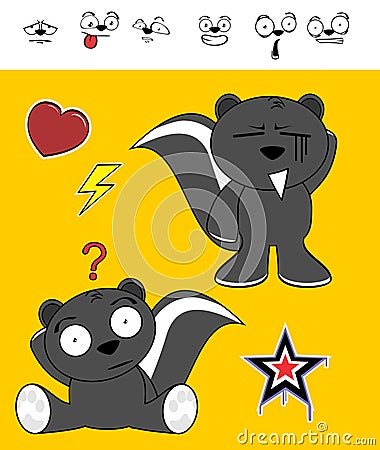 Sweet skunk cartoon expressions set Vector Illustration