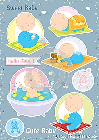 Sweet small baby in different positions Stock Photo