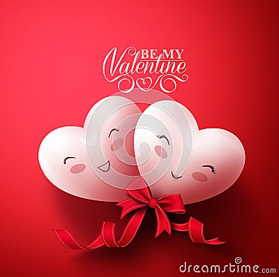 Sweet Smiling Hearts of Happy Lovers for Happy Valentines Day Greetings Vector Illustration