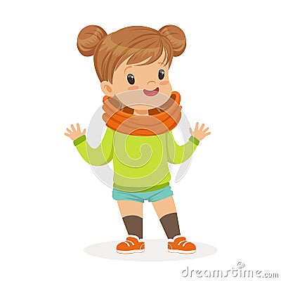 Sweet smiling little girl dressed in casual clothes colorful cartoon character vector Illustration Vector Illustration