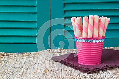 Sweet snacks on wooden backgrounds,sweets backgrounds Stock Photo