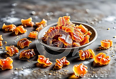Sweet and spicy candied ginger on a grey concrete Stock Photo
