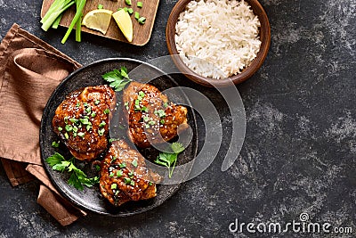 Sweet and spicy honey grilled chicken thighs Stock Photo