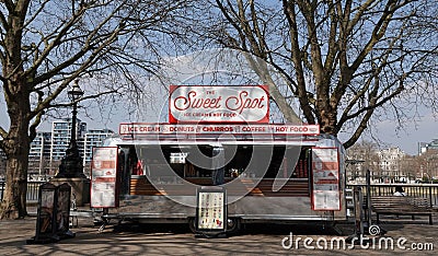 Sweet Spot ice cream and hot food stand on the South Bank, River Thames, London Editorial Stock Photo