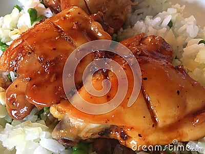 Honeyed chicken on rice Stock Photo