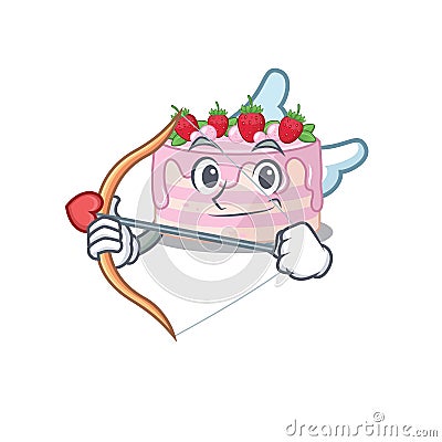 Sweet strawberry cake Cupid cartoon design with arrow and wings Vector Illustration