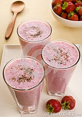 Sweet Strawberry Lassi and Strawberries Stock Photo