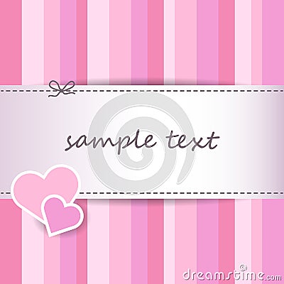 Sweet striped pink valentine day greeting card background - scrapbooking papers - sew Vector Illustration
