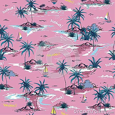 Sweet summer bright Beautiful seamless island pattern on white Stock Photo