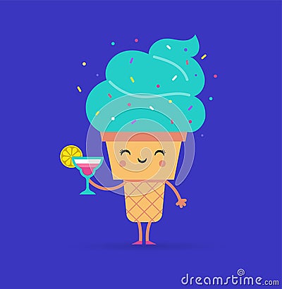 Sweet summer - cute ice cream character makes fun Vector Illustration