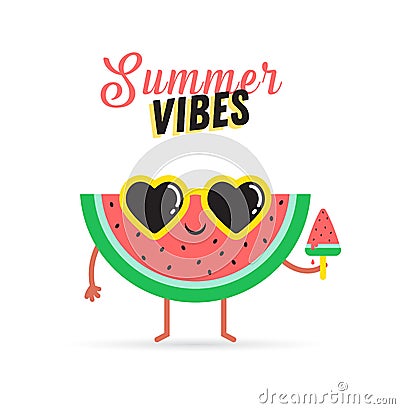 Sweet summer - cute watermelon character vector illustrations Vector Illustration